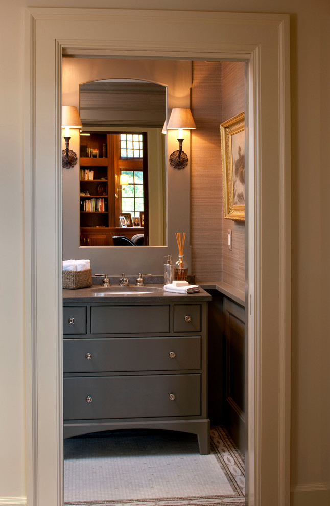 Silver Leaf Mirror Bathroom Traditional with Bathroom Brown Countertop Brown