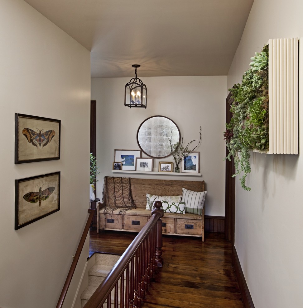 Silver Leaf Mirror Hall Farmhouse with Antique Bench Bright Space