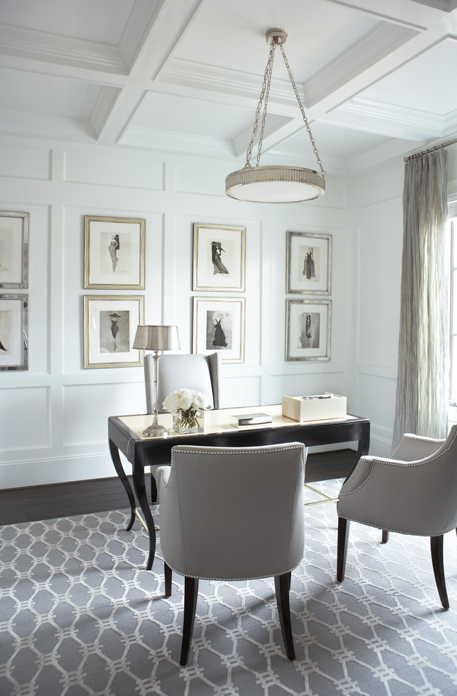 Silver Leaf Mirror Home Office Traditional with Area Rug Coffered Ceiling