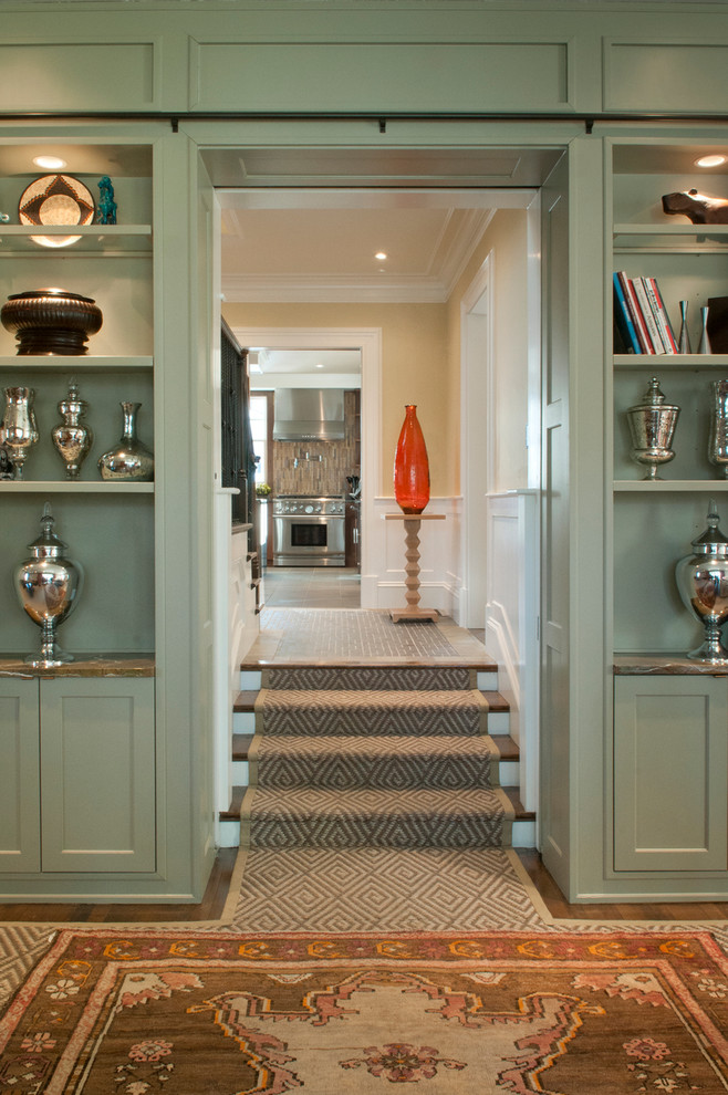 Sisal Stair Runner Staircase Transitional with Built in Bookcase Built in Cabinets