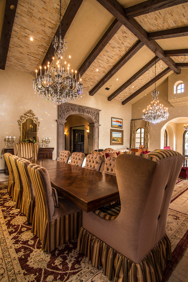 Skirted Dining Chairs Dining Room Traditional with Brick Ceiling Cantera Entry