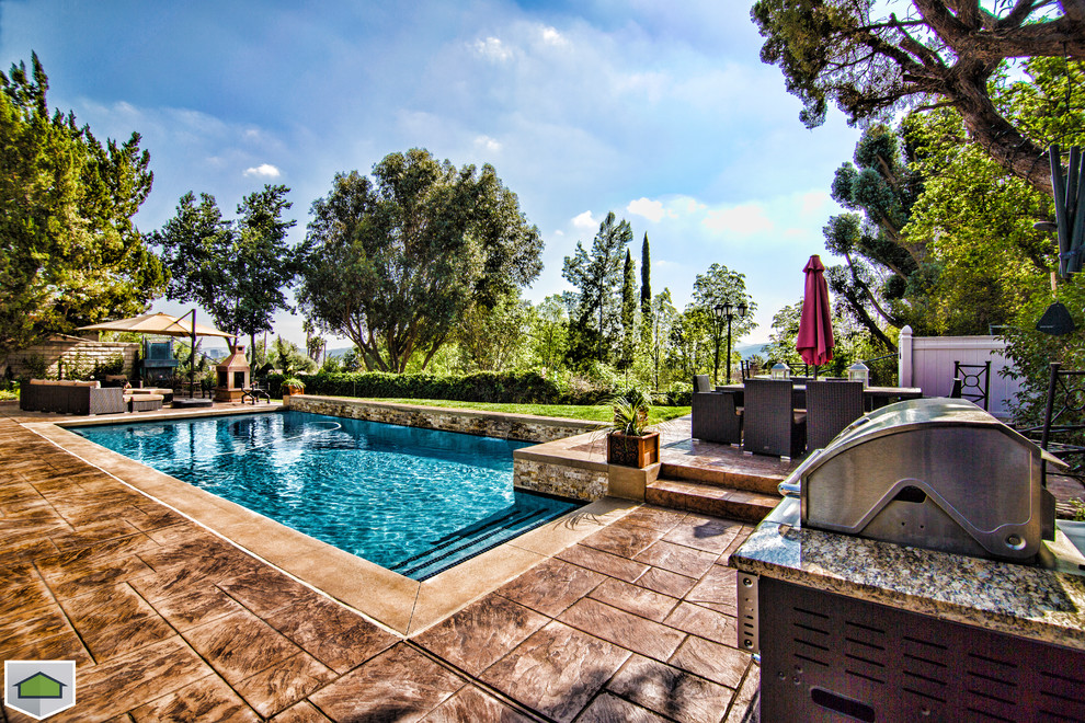 Slate Fireplace Hearth Pool Contemporary with Back Yard Pool Stamp