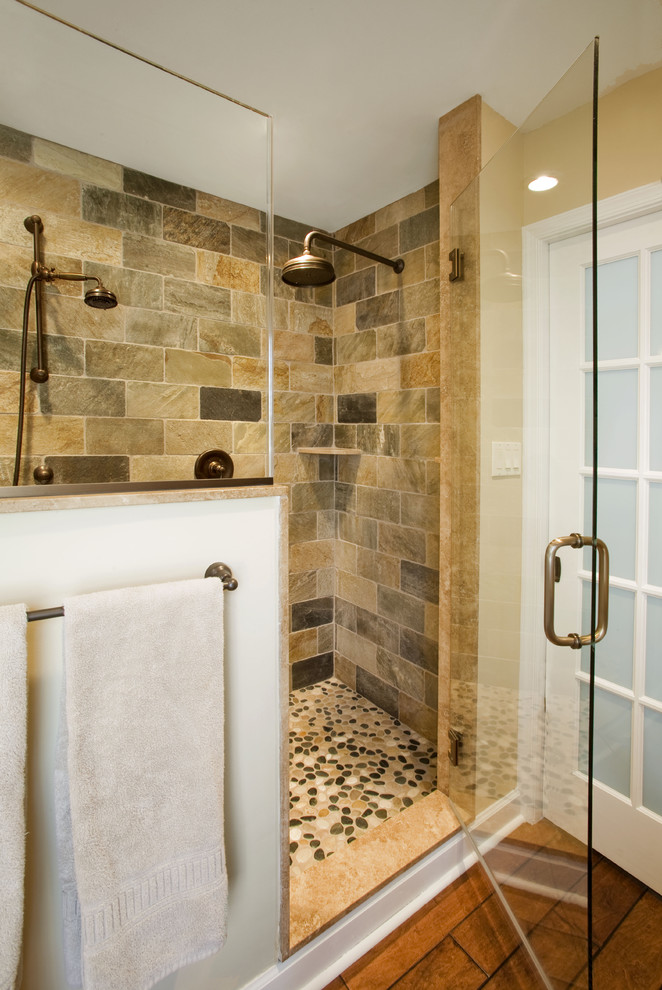 Slate Shower Tile Bathroom Traditional with Desert Gold Slate Frameless