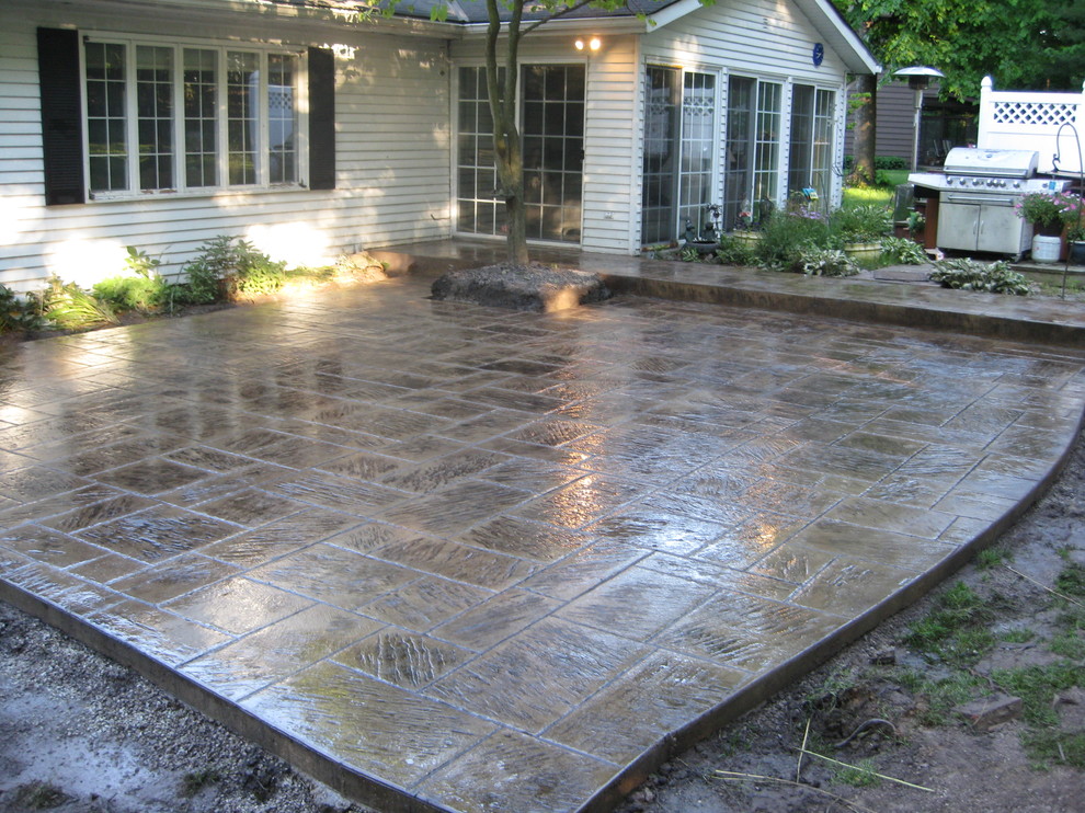 Slate Stamped Concrete Patio Mediterranean with None 
