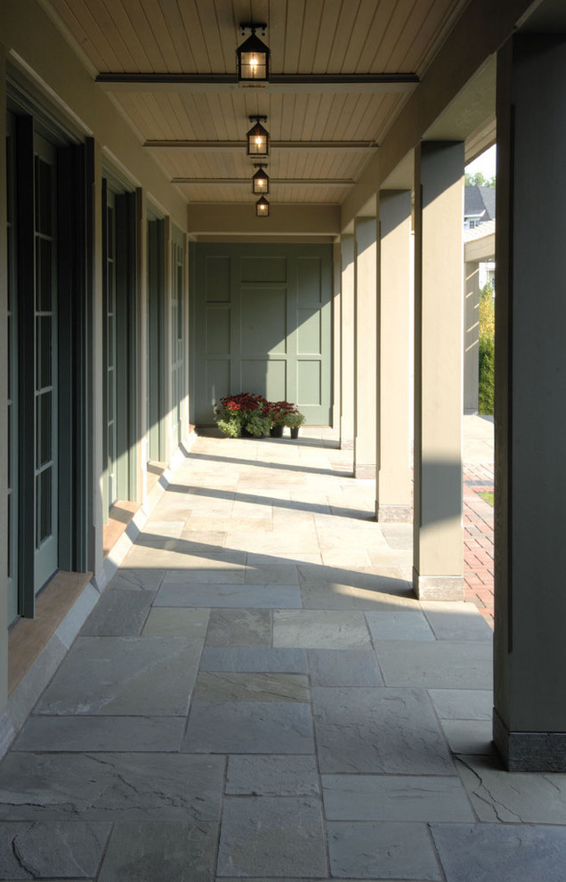 Slate Stamped Concrete Porch Traditional with Columns Container Plants Forest