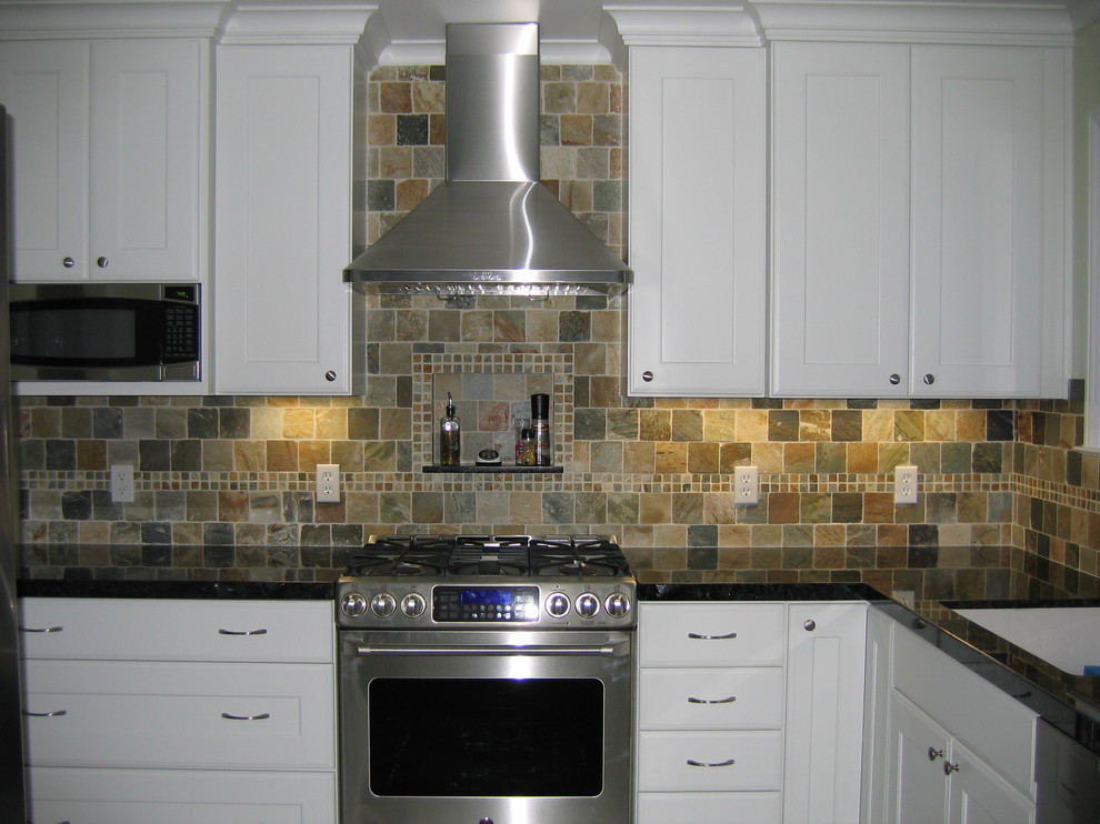 Slate Tile Backsplash Kitchen Contemporary with None 