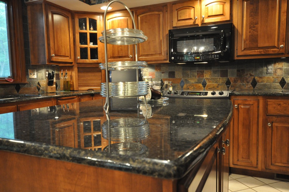 Slate Tile Backsplash Kitchen Eclectic with Granite Countertop Tile Backsplash