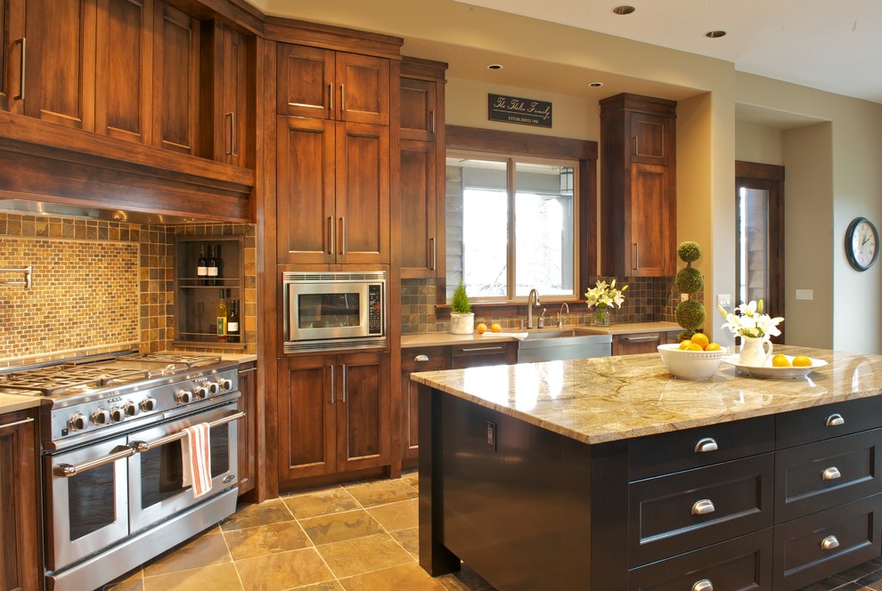 Slate Tile Backsplash Kitchen Traditional with 48 Range Beige Granite