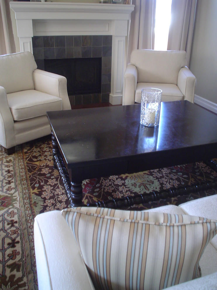 Slate Tile Fireplace Family Room Traditional with Traditional Fireplace Rug Console