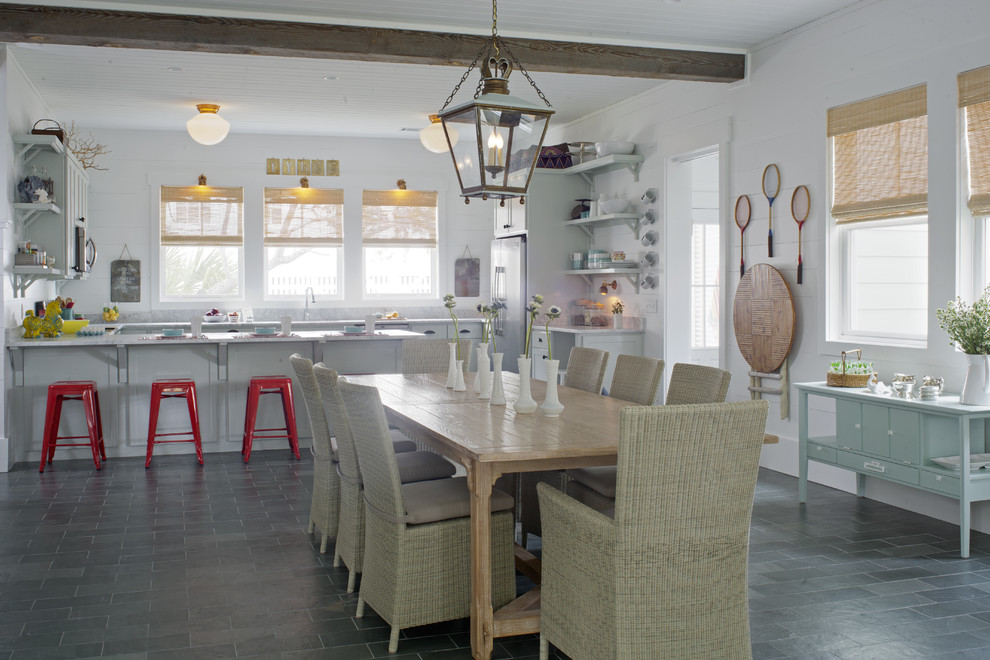 Slate Tile Flooring Dining Room Beach with Antiques Bar Stools Beach