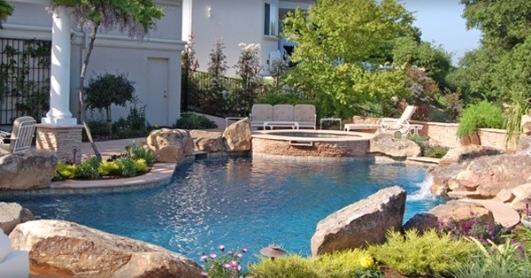 Sliding Barn Door Pool Mediterranean with Back Garden Back Yard