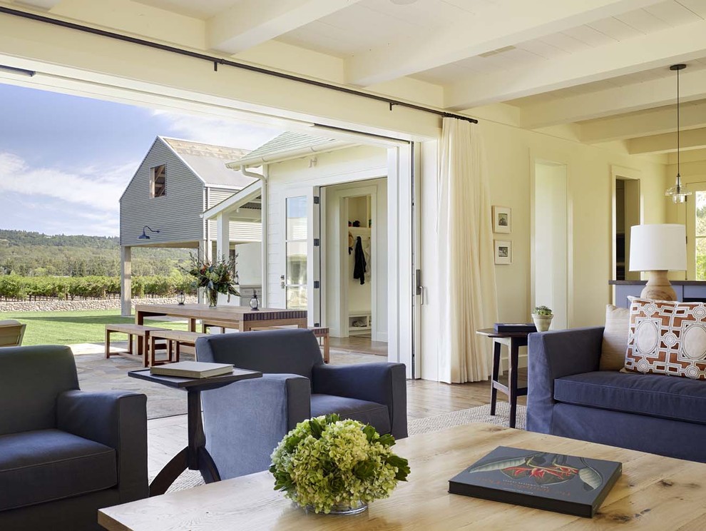 Sliding Door Curtains Living Room Farmhouse with Blue Armchair Blue Sofa