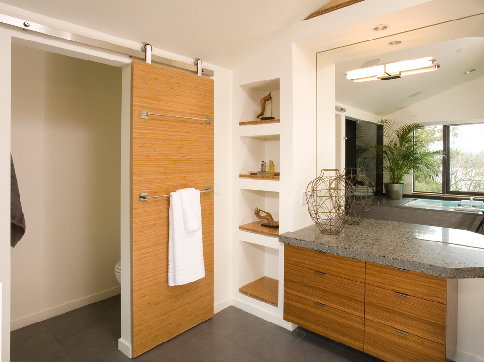 Sliding Door Ideas Bathroom Contemporary with Bamboo Built in Shelves Flat