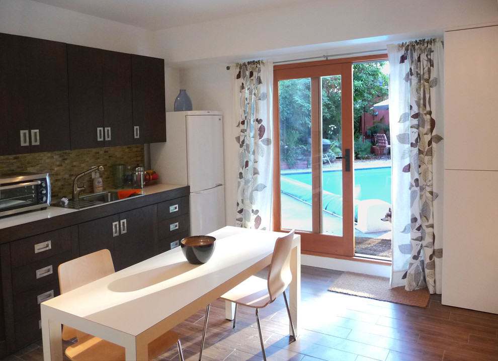 Sliding Glass Door Curtains Kitchen Contemporary with Dark Wood Dining Chairs