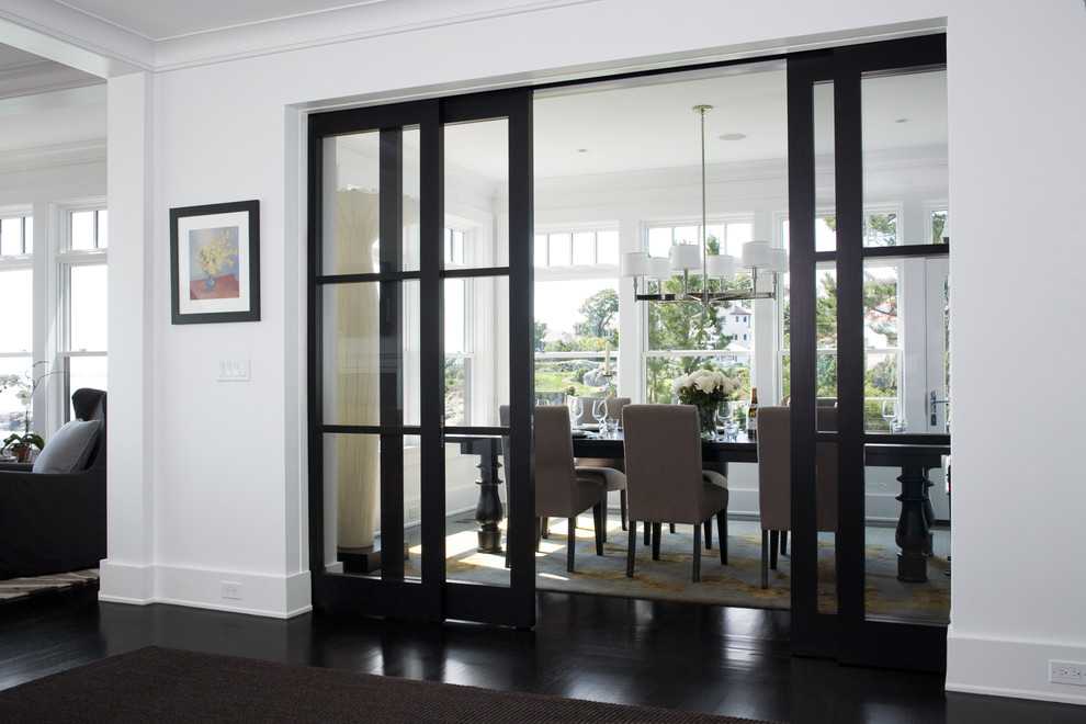 Sliding Interior Doors Dining Room Transitional with Area Rug Baseboards Black