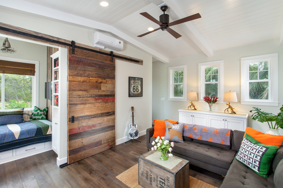 Sliding Interior Doors Family Room Contemporary with Barn Door Beach Cottage