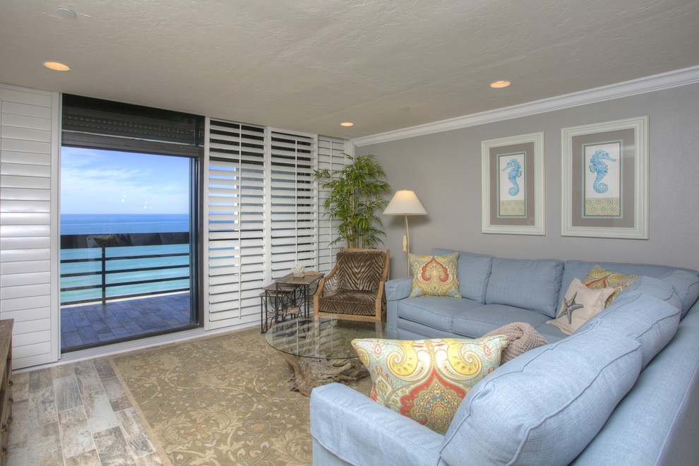 Sliding Plantation Shutters Living Room Tropical with Accent Pillow Beach Artwork