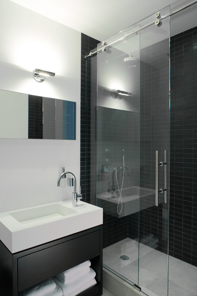 Sliding Shower Doors Bathroom Contemporary with Black Shower Tile Black