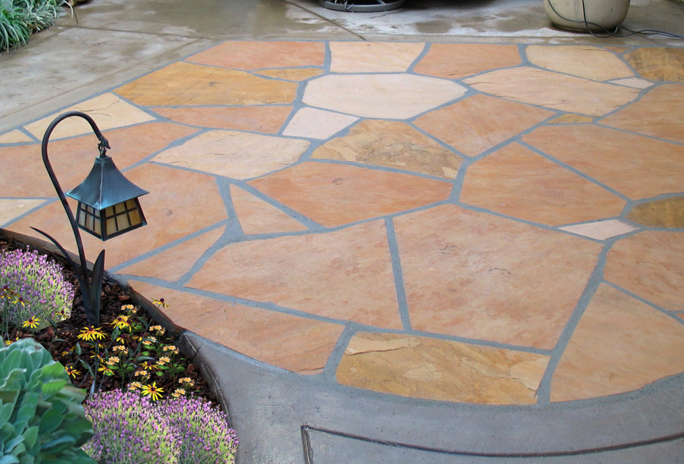 Slim Console Table Landscape Traditional with Flagstone Patio Multi Colored