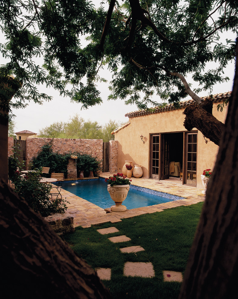 Small Backyard Pools Pool Mediterranean with Cafe Seating Flagstone French1