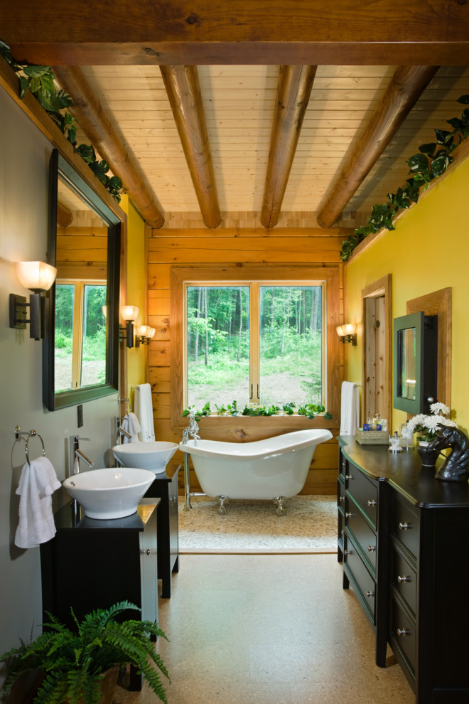 Small Freestanding Tubs Bathroom Rustic with Beams Double Sinks Indoor