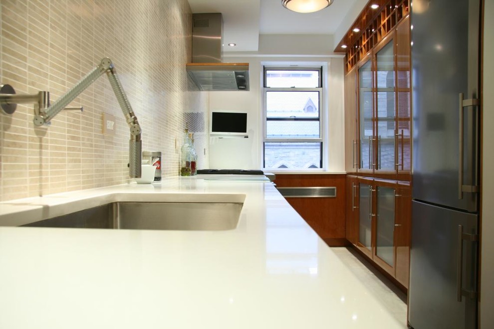 Small Galley Kitchen Remodel Kitchen Transitional with Frosted Glass Cabinet Galley1