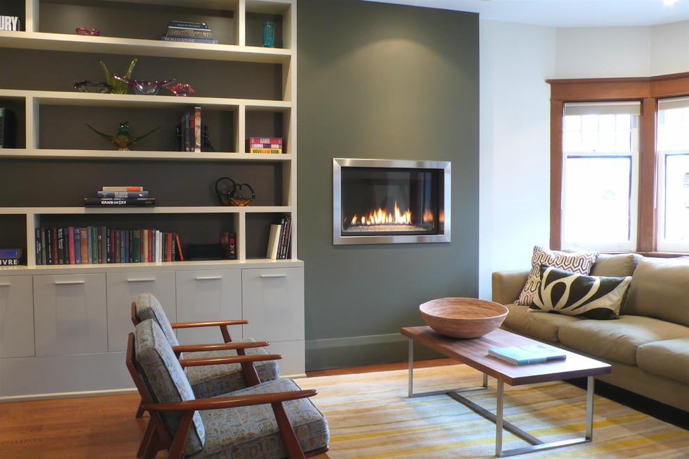 Small Gas Fireplace Living Room Modern with Accent Wall Area Rug