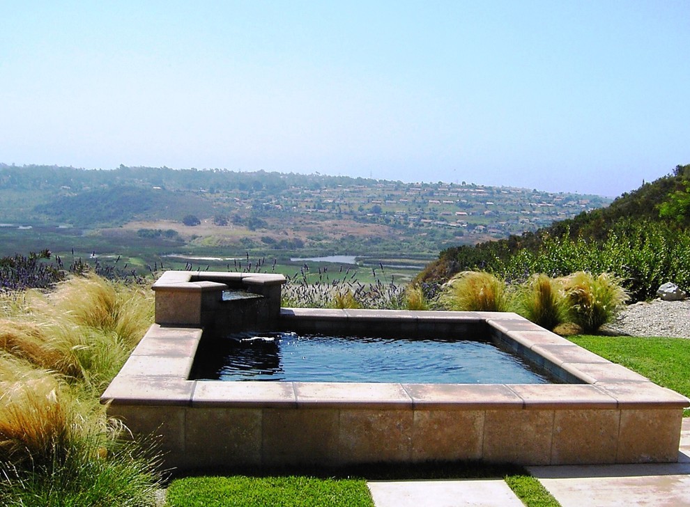 Small in Ground Pools Landscape Mediterranean with Cast Stone Coping Drought