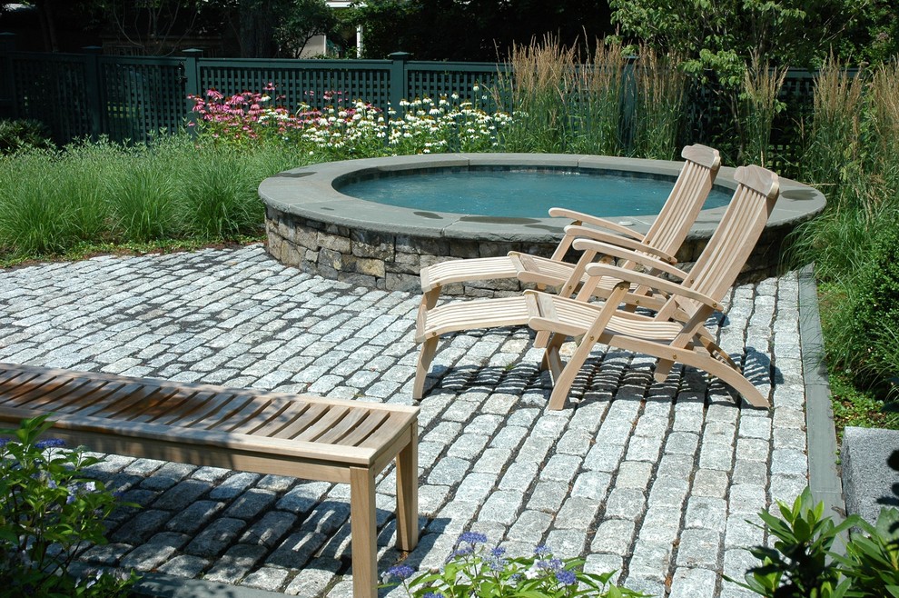 Small in Ground Pools Pool Rustic with Brick Paving Chaise Lounge