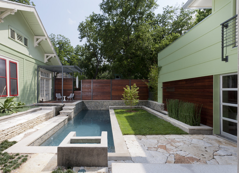 Small Inground Pools for Small Yards Pool Contemporary with Exterior Fence Firepit Green