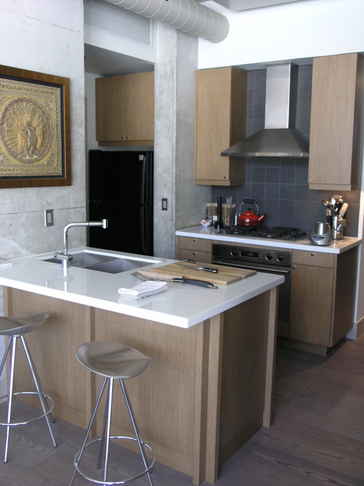 Small Kitchen Layouts Kitchen Contemporary with Barstool Gray Tile Grey