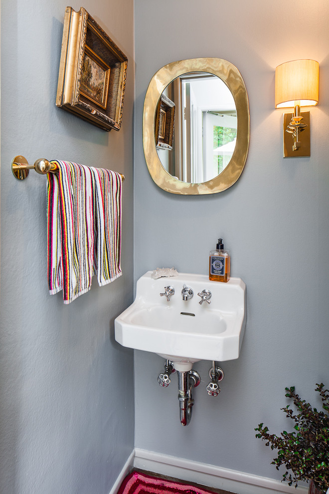 Small Kitchen Sinks Powder Room Contemporary with Brass Mirror Brass Sconce
