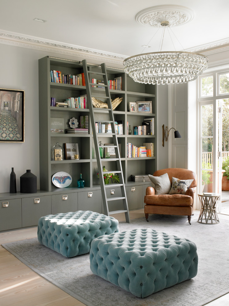 Small Ottomans Footstools Living Room Transitional with Black Reading Lamp Blue