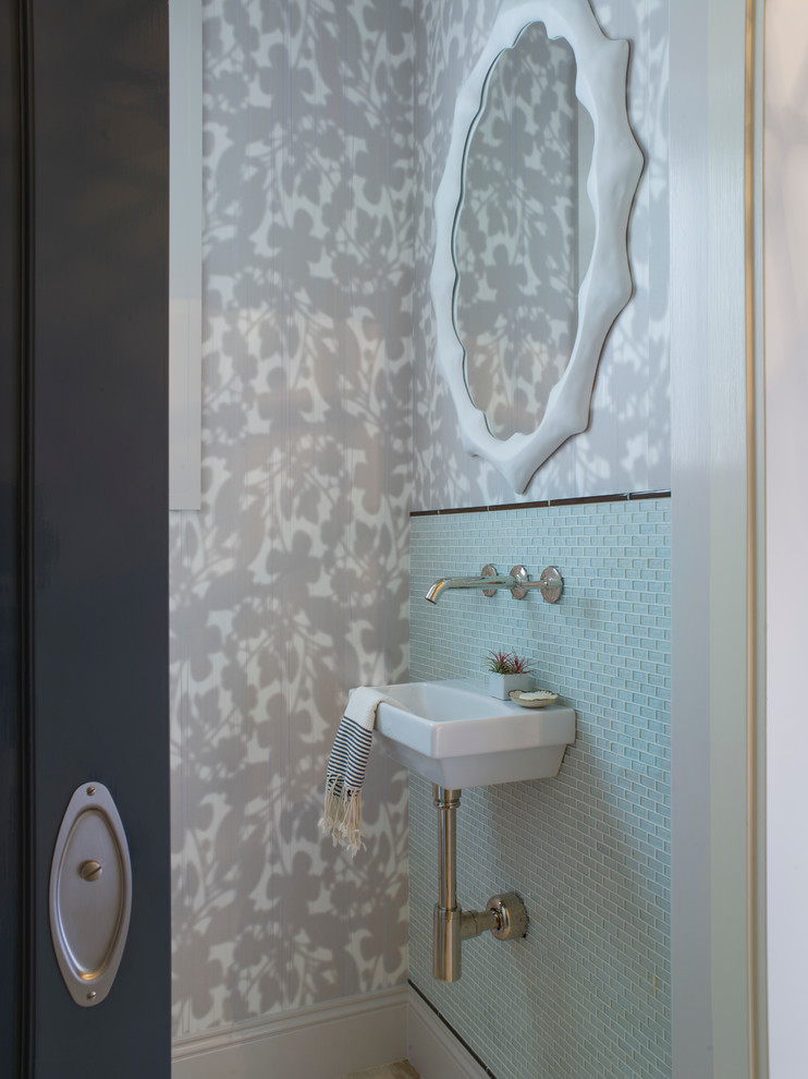 Small Powder Room Designs Powder Room Transitional with Floral Sliding Door Wall