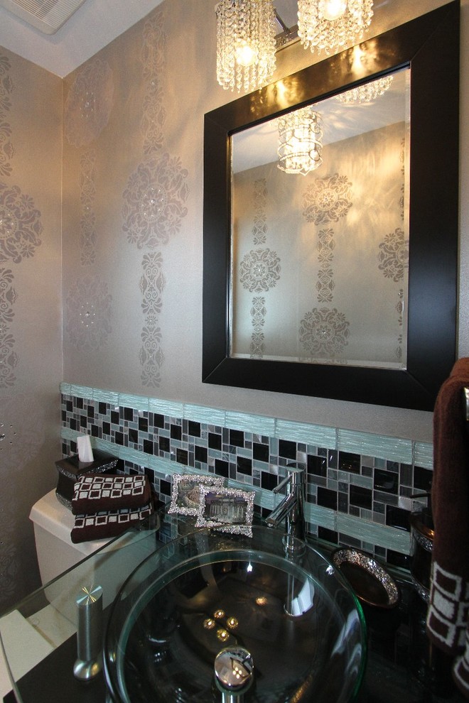 Small Powder Room Vanities Spaces Transitional with Bling in a Room