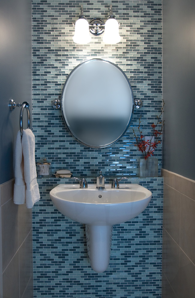 Small Powder Rooms Powder Room Contemporary with Bathroom Blue Tiles Built In