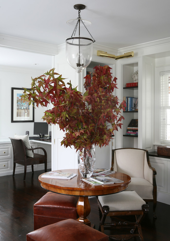 Small Round Dining Table Home Office Traditional with Bookcase Bookshelves Built In