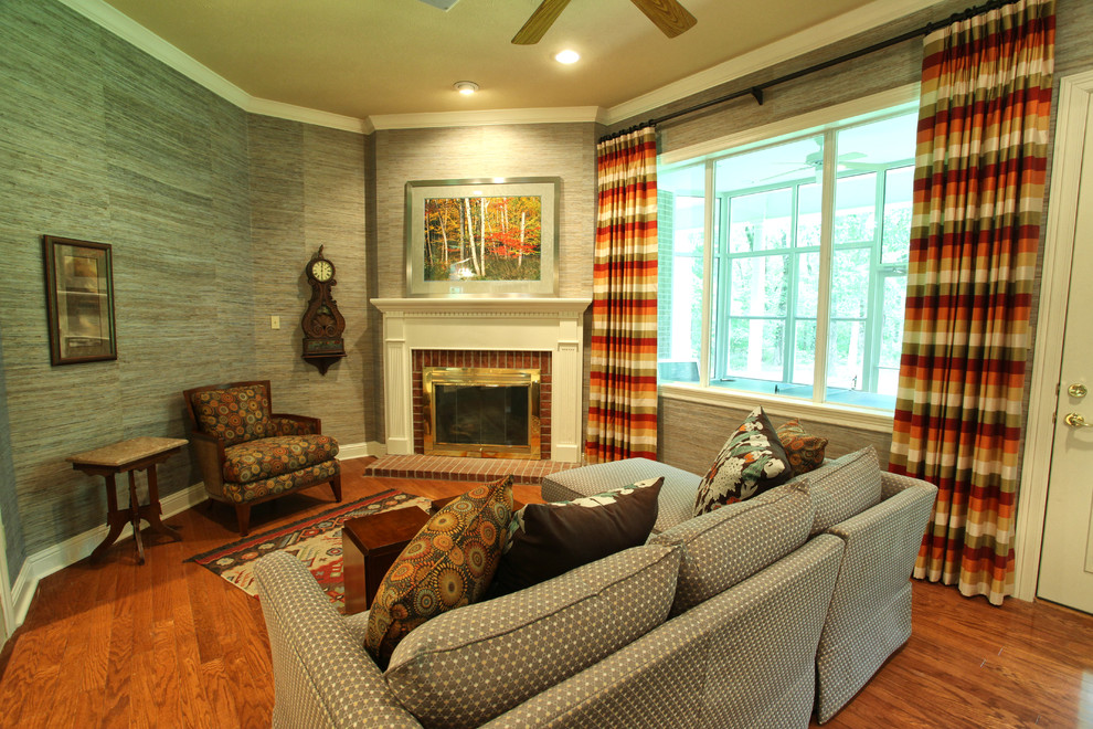 Small Sectional Sofa Living Room Transitional with Blending Antiques Corner Fireplace4