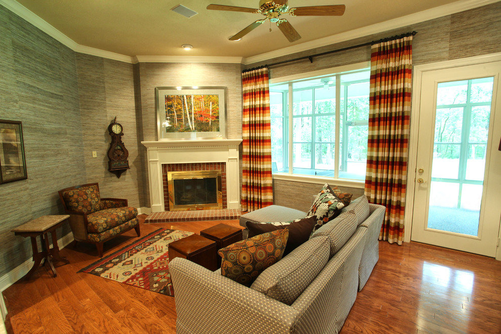 Small Sectional Sofa Living Room Transitional with Blending Antiques Corner Fireplace5