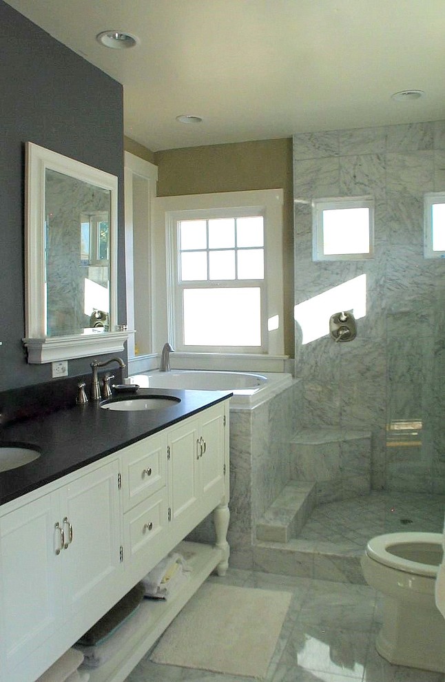 Small Soaking Tub Bathroom Traditional with Marble Ofuro Open Shower