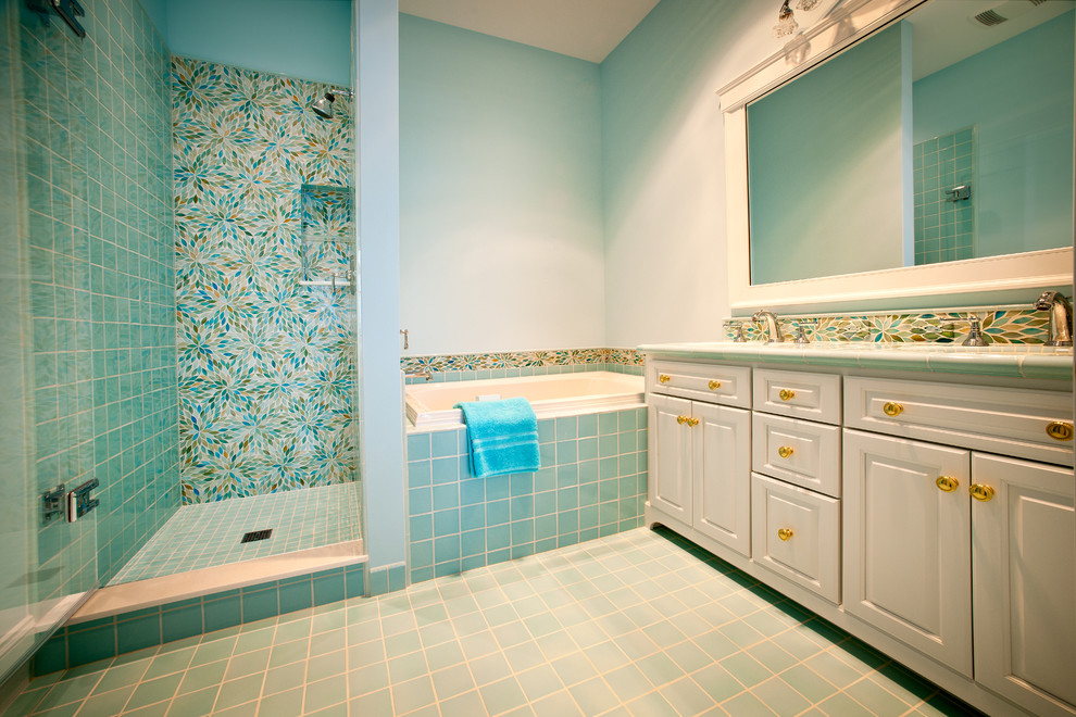 Small Soaking Tubs Bathroom Eclectic with Ann Sacks Tile Aqua