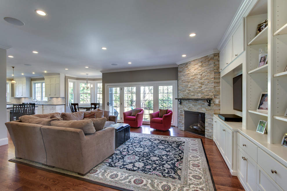 Small Swivel Chairs Family Room Traditional with Built Ins Corner Fireplace Stone