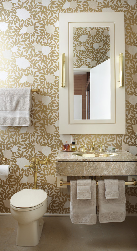 Small Towel Bar Powder Room Eclectic with Floating Vanity Gold Marble