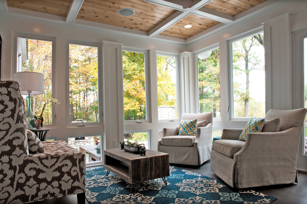 Small Upholstered Swivel Chair Sunroom Traditional with Coffered Ceiling Colorful Accent