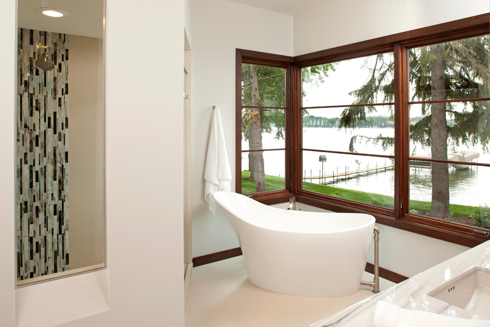 Soaking Tubs for Two Bathroom Contemporary with Beige Floor Corner Window