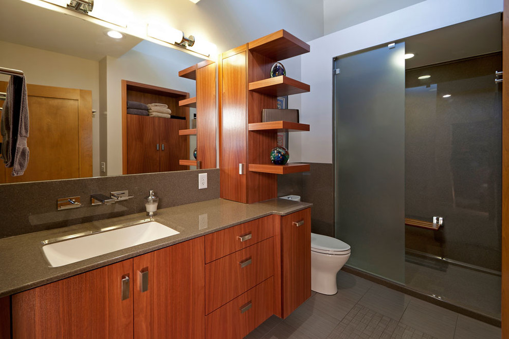 Solid Surface Shower Walls Bathroom Modern with Bathroom Shelves Birch Door