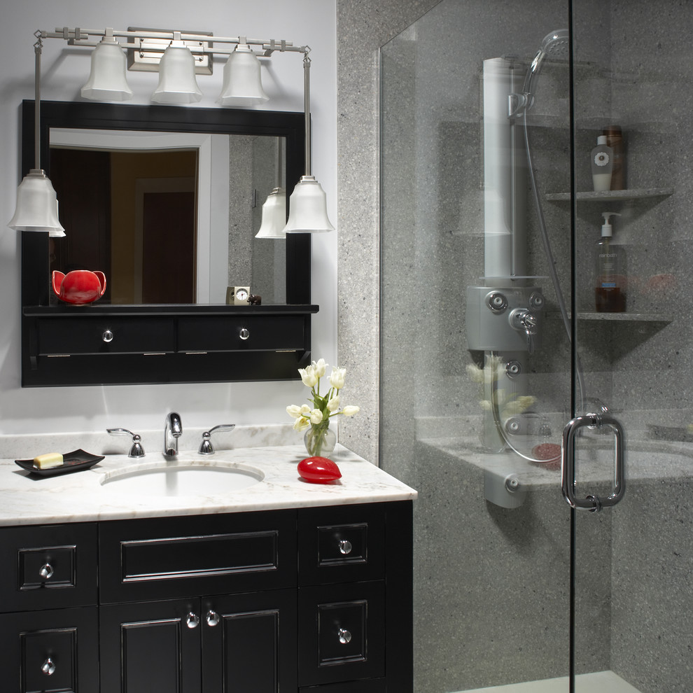 Solid Surface Shower Walls Spaces Asian with Black and White Black
