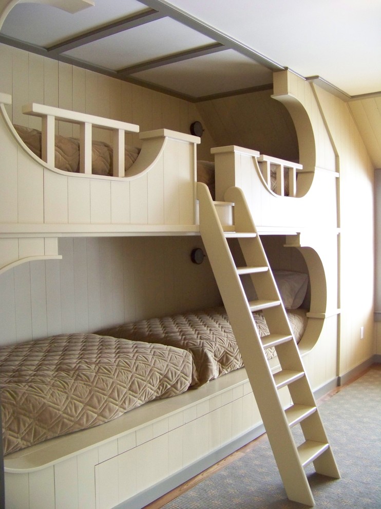 Space Saver Bunk Beds Bedroom Rustic with Area Rug Built In
