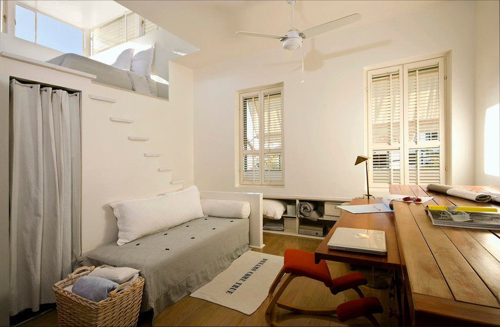 Space Saver Stairs Bedroom Contemporary with Basket Bolster Built in Bookshelves