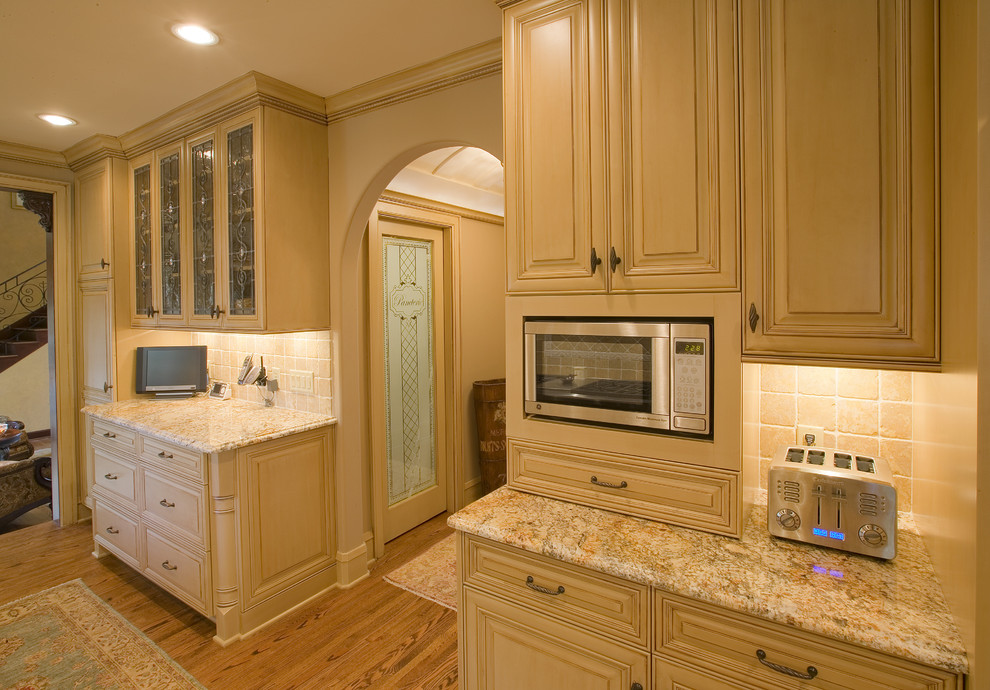 Space Saving Microwave Kitchen Traditional with Arch Doorway Barrel Ceiling